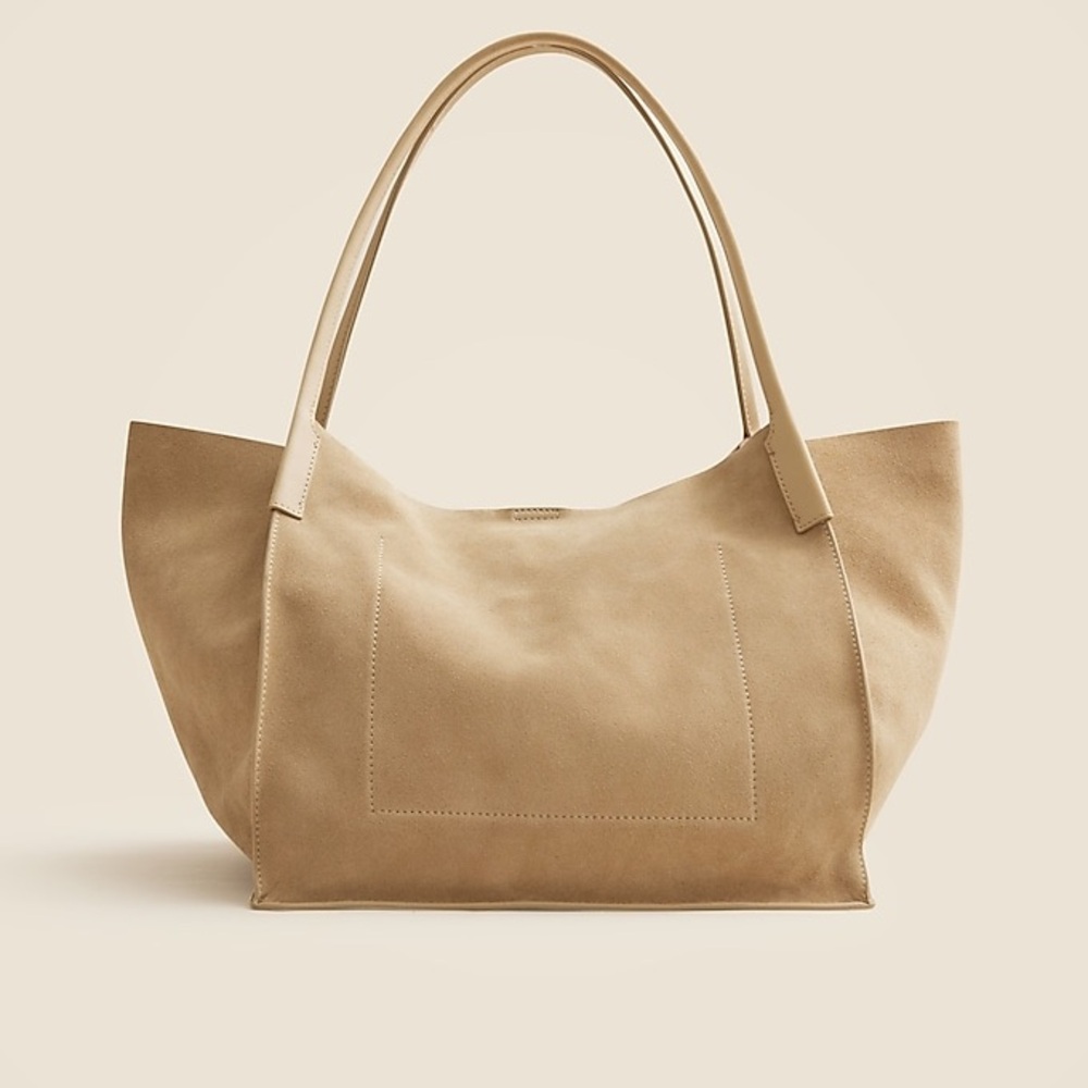 J.Crew Unstructured Large Berkeley Luxe Tote Carryall Bag in Light Khaki Suede 👜 - Picture 4 of 9